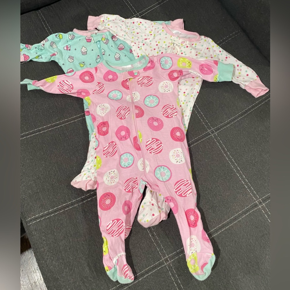 3 Onesies brand 3-6 month girl pajama bundle